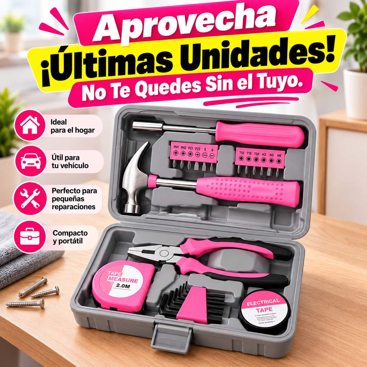 🔧 Kit de Herramientas Portátil para Ella, Práctico, Completo y Organizado.