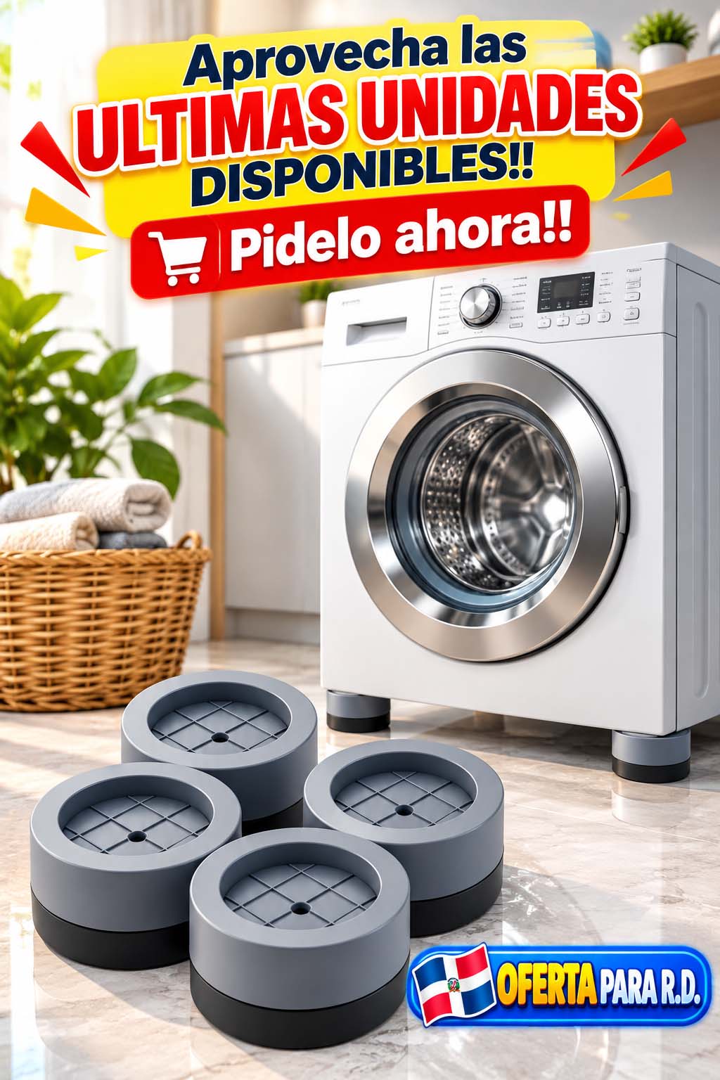 Kit de 4 Bases Antivibración para Lavadora | Reduce Vibraciones y Movimiento