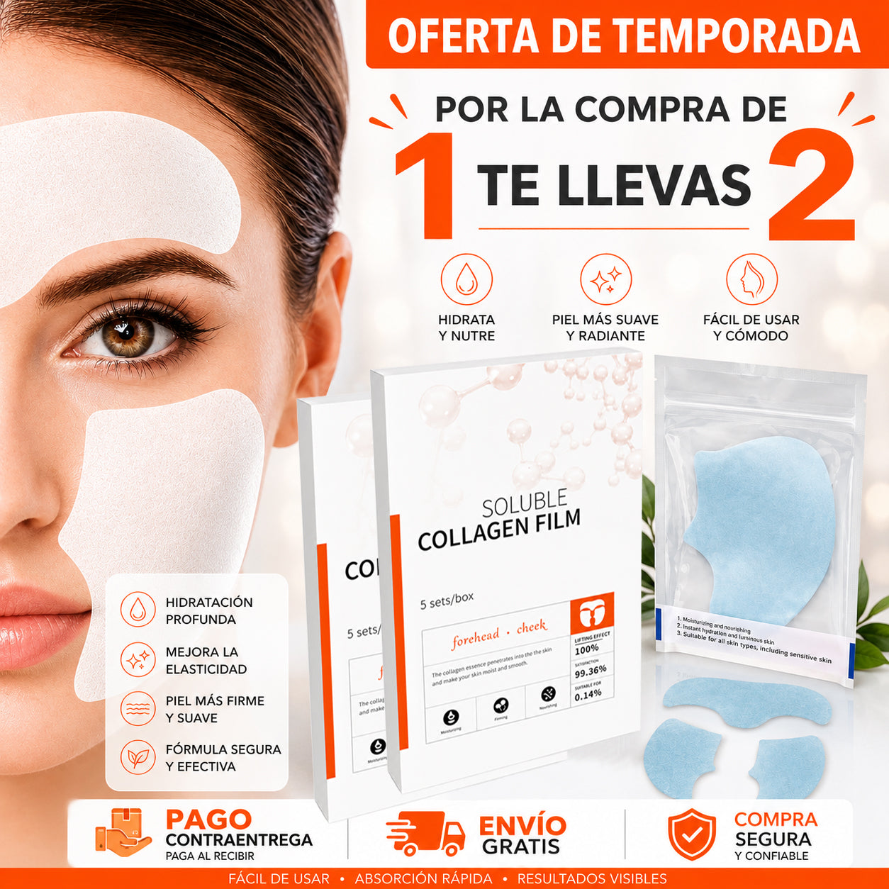 Mascarilla de Colágeno. Oferta de Temporada. Por la compra de 1 Llevas 2.