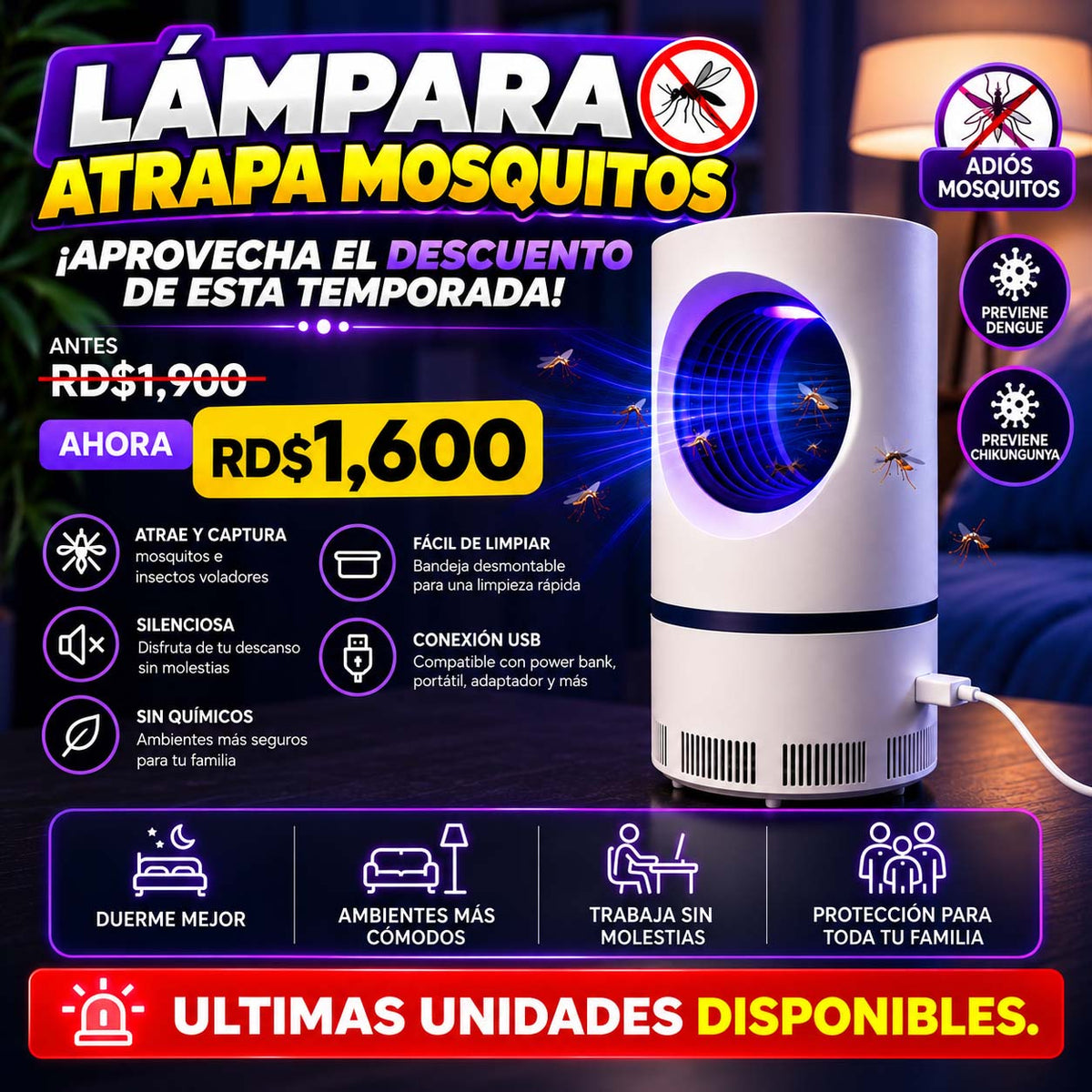 🦟 Lámpara Atrapa Mosquitos UV. Duerme Tranquilo, Sin Mosquitos